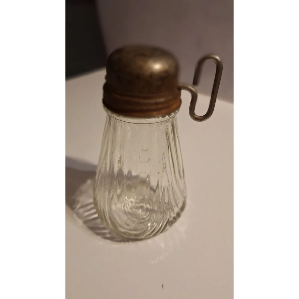 vintage cheese or nut graterdispenser Glass jar with metal grinder top